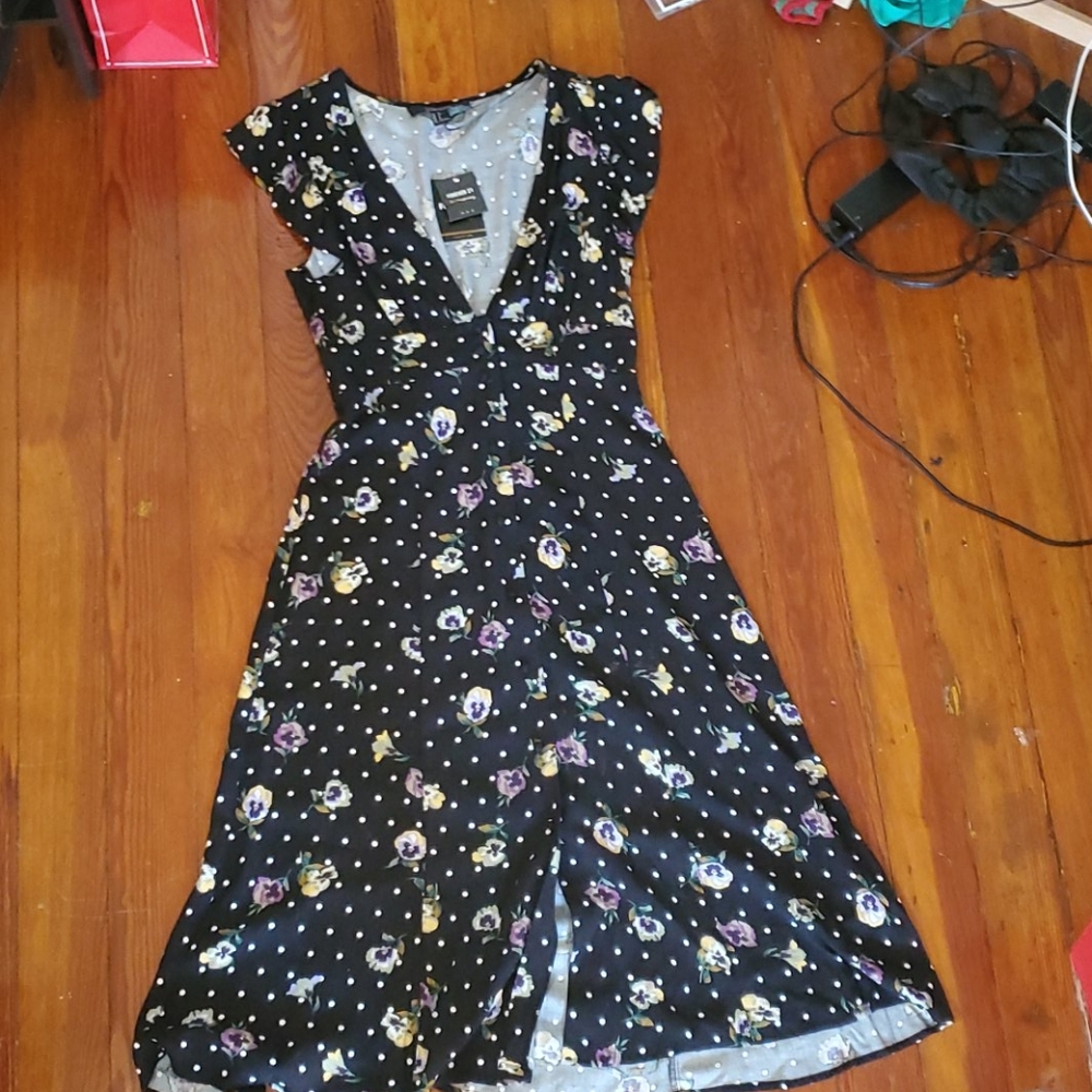 Floral/dots black dress